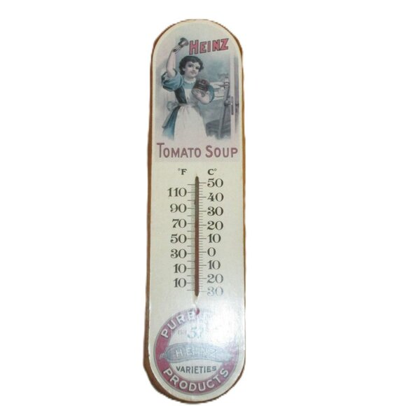 Vtg Heinz Tomato Soup Thermometer Wooden Sign By Crisloid RI 57 Varieties Pure F - Picture 5 of 5